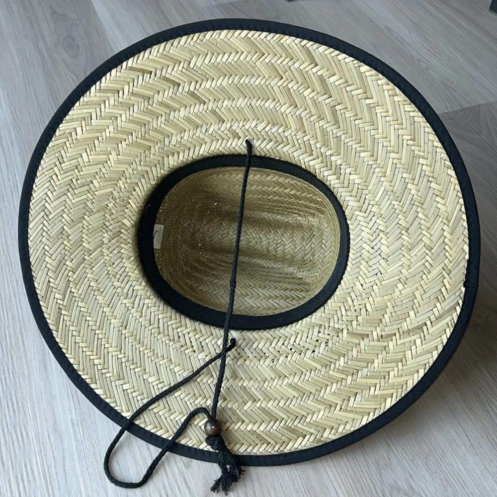 Straw Sun Hat Black Trim S/M 21”Circumference NEW Unisex Beach Casual Summer